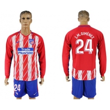Atletico Madrid #24 J.M.Gimenez Home Long Sleeves Soccer Club Jersey