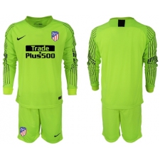 Atletico Madrid Blank Shiny Green Goalkeeper Long Sleeves Soccer Club Jersey3