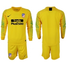 Atletico Madrid Blank Yellow Goalkeeper Long Sleeves Soccer Club Jersey