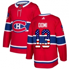 Men's Adidas Montreal Canadiens #13 Max Domi Authentic Red USA Flag Fashion NHL Jersey