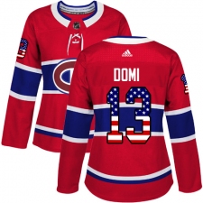 Women's Adidas Montreal Canadiens #13 Max Domi Authentic Red USA Flag Fashion NHL Jersey