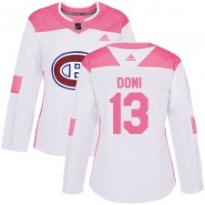 Women's Adidas Montreal Canadiens #13 Max Domi Authentic White Pink Fashion NHL Jersey