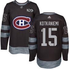 Men's Adidas Montreal Canadiens #15 Jesperi Kotkaniemi Authentic Black 1917-2017 100th Anniversary NHL Jersey