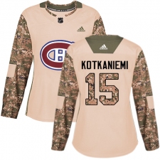 Women's Adidas Montreal Canadiens #15 Jesperi Kotkaniemi Authentic Camo Veterans Day Practice NHL Jersey