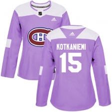 Women's Adidas Montreal Canadiens #15 Jesperi Kotkaniemi Authentic Purple Fights Cancer Practice NHL Jersey