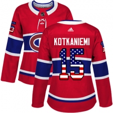 Women's Adidas Montreal Canadiens #15 Jesperi Kotkaniemi Authentic Red USA Flag Fashion NHL Jersey