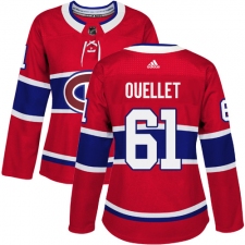 Women's Adidas Montreal Canadiens #61 Xavier Ouellet Premier Red Home NHL Jersey