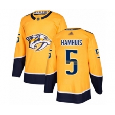 Men's Nashville Predators #5 Dan Hamhuis Authentic Gold Home Hockey Jersey