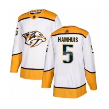 Men's Nashville Predators #5 Dan Hamhuis Authentic White Away Hockey Jersey