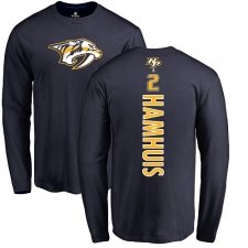 NHL Adidas Nashville Predators #2 Dan Hamhuis Navy Blue Backer Long Sleeve T-Shirt