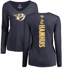 NHL Women's Adidas Nashville Predators #2 Dan Hamhuis Navy Blue Backer Long Sleeve T-Shirt