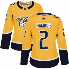Women's Adidas Nashville Predators #2 Dan Hamhuis Authentic Gold Home NHL Jersey