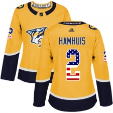Women's Adidas Nashville Predators #2 Dan Hamhuis Authentic Gold USA Flag Fashion NHL Jersey
