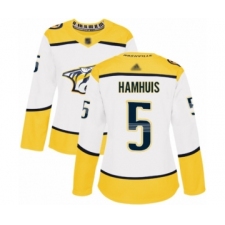 Women's Nashville Predators #5 Dan Hamhuis Authentic White Away Hockey Jersey