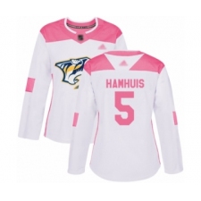 Women's Nashville Predators #5 Dan Hamhuis Authentic White Pink Fashion Hockey Jersey