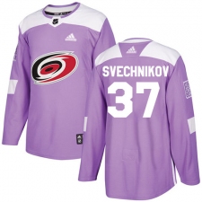Men's Adidas Carolina Hurricanes #37 Andrei Svechnikov Authentic Purple Fights Cancer Practice NHL Jersey