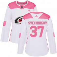 Women's Adidas Carolina Hurricanes #37 Andrei Svechnikov Authentic White Pink Fashion NHL Jersey