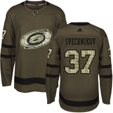 Youth Adidas Carolina Hurricanes #37 Andrei Svechnikov Authentic Green Salute to Service NHL Jersey