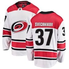 Youth Carolina Hurricanes #37 Andrei Svechnikov Authentic White Away Fanatics Branded Breakaway NHL Jersey