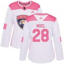 Women's Adidas Florida Panthers #28 Serron Noel Authentic White Pink Fashion NHL Jersey