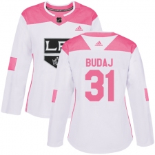 Women's Adidas Los Angeles Kings #31 Peter Budaj Authentic White Pink Fashion NHL Jersey