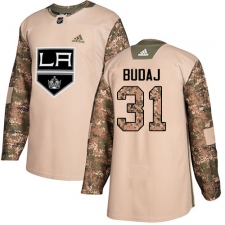 Youth Adidas Los Angeles Kings #31 Peter Budaj Authentic Camo Veterans Day Practice NHL Jersey