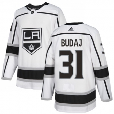 Youth Adidas Los Angeles Kings #31 Peter Budaj Authentic White Away NHL Jersey