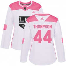 Women's Adidas Los Angeles Kings #44 Nate Thompson Authentic White Pink Fashion NHL Jersey