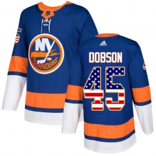 Men's Adidas New York Islanders #45 Noah Dobson Authentic Royal Blue USA Flag Fashion NHL Jersey