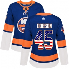 Women's Adidas New York Islanders #45 Noah Dobson Authentic Royal Blue USA Flag Fashion NHL Jersey
