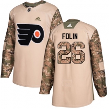 Men's Adidas Philadelphia Flyers #26 Christian Folin Authentic Camo Veterans Day Practice NHL Jersey