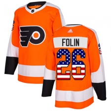Men's Adidas Philadelphia Flyers #26 Christian Folin Authentic Orange USA Flag Fashion NHL Jersey
