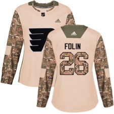 Women's Adidas Philadelphia Flyers #26 Christian Folin Authentic Camo Veterans Day Practice NHL Jersey