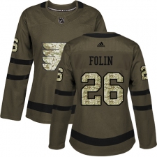 Women's Adidas Philadelphia Flyers #26 Christian Folin Authentic Green Salute to Service NHL Jersey