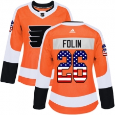 Women's Adidas Philadelphia Flyers #26 Christian Folin Authentic Orange USA Flag Fashion NHL Jersey
