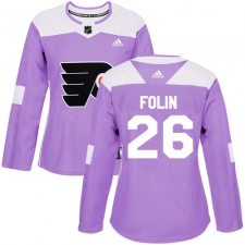 Women's Adidas Philadelphia Flyers #26 Christian Folin Authentic Purple Fights Cancer Practice NHL Jersey