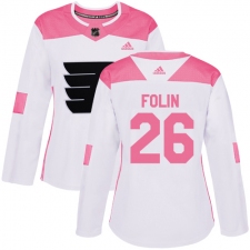 Women's Adidas Philadelphia Flyers #26 Christian Folin Authentic White Pink Fashion NHL Jersey
