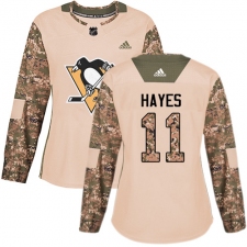 Women's Adidas Pittsburgh Penguins #11 Jimmy Hayes Authentic Camo Veterans Day Practice NHL Jersey