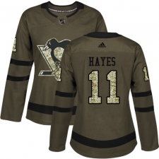 Women's Adidas Pittsburgh Penguins #11 Jimmy Hayes Authentic Green Salute to Service NHL Jersey