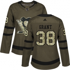 Women's Adidas Pittsburgh Penguins #38 Derek Grant Authentic Green Salute to Service NHL Jersey