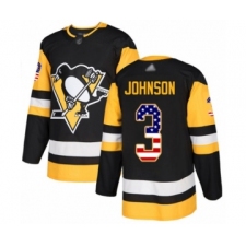 Men's Pittsburgh Penguins #3 Jack Johnson Authentic Black USA Flag Fashion Hockey Jersey