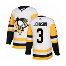 Men's Pittsburgh Penguins #3 Jack Johnson Authentic White Away Hockey Jersey