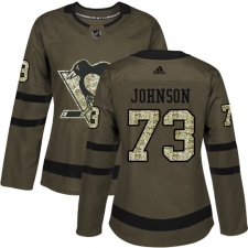 Women's Adidas Pittsburgh Penguins #73 Jack Johnson Authentic Green Salute to Service NHL Jersey