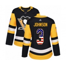 Women's Pittsburgh Penguins #3 Jack Johnson Authentic Black USA Flag Fashion Hockey Jersey