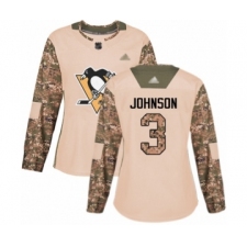 Women's Pittsburgh Penguins #3 Jack Johnson Authentic Camo Veterans Day Practice Hockey Jersey