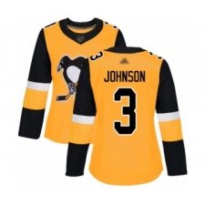 Women's Pittsburgh Penguins #3 Jack Johnson Authentic Gold Alternate Hockey Jersey