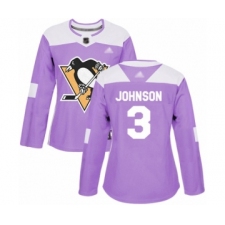 Women's Pittsburgh Penguins #3 Jack Johnson Authentic Purple Fights Cancer Practice Hockey Jersey