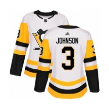 Women's Pittsburgh Penguins #3 Jack Johnson Authentic White Away Hockey Jersey