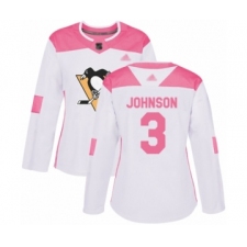 Women's Pittsburgh Penguins #3 Jack Johnson Authentic White Pink Fashion Hockey Jersey