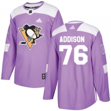 Men's Adidas Pittsburgh Penguins #76 Calen Addison Authentic Purple Fights Cancer Practice NHL Jersey